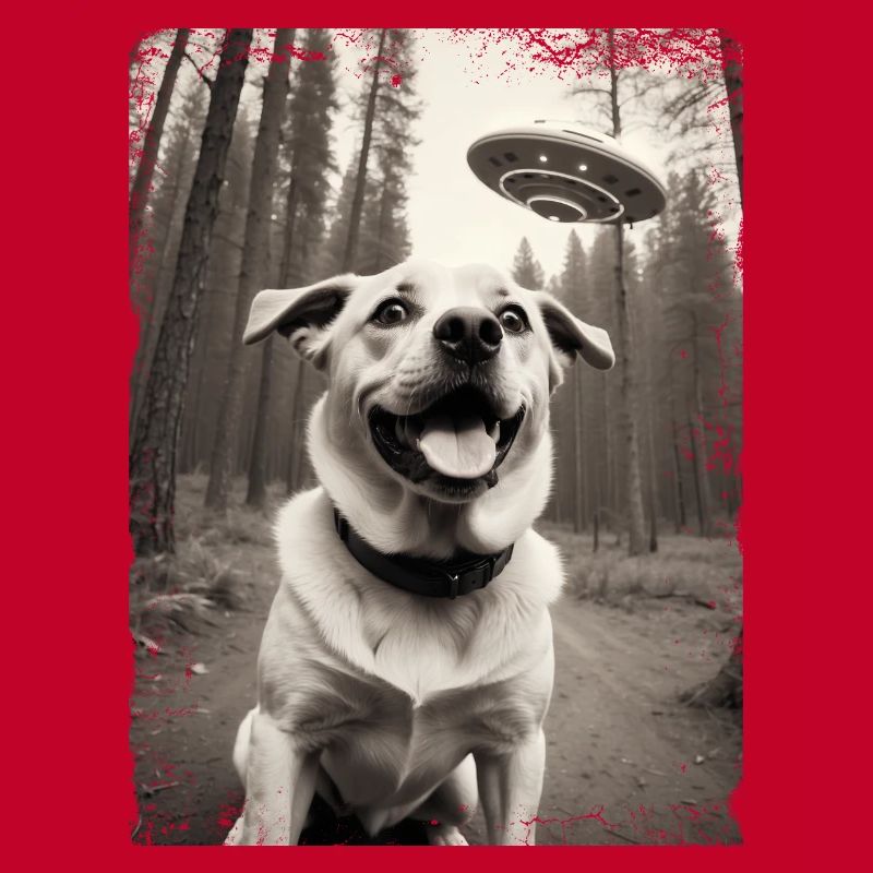 Selfie de chiens avec la conception d’un vaisseau spatial extraterrestre