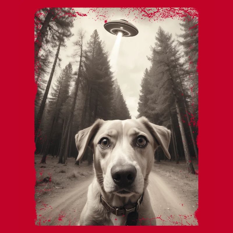 Selfie de chiens avec la conception d’un vaisseau spatial extraterrestre