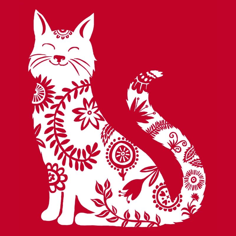 weisse Katze mit Blumenmuster