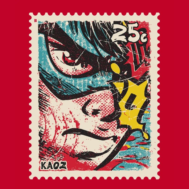 Comic hero as a retro stamp