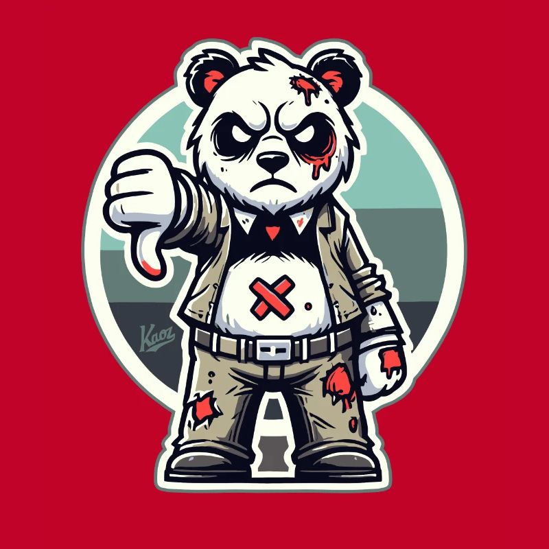 Panda zombie usé avec les pouces vers le bas