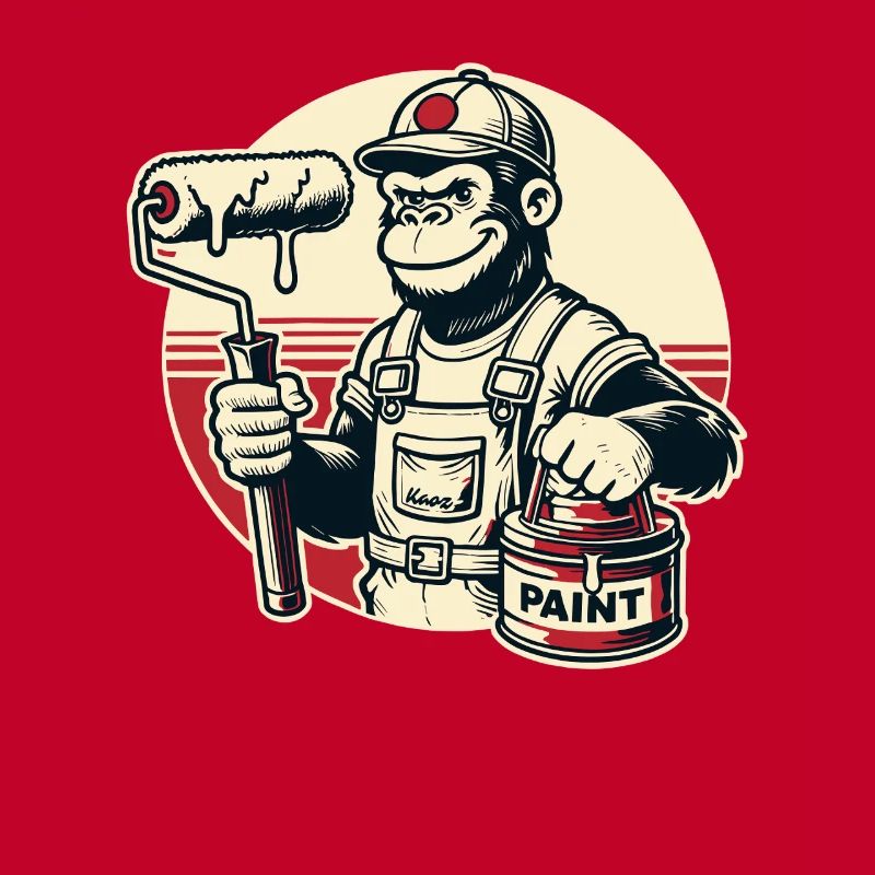 Painter gorilla with paint bucket and paint roller