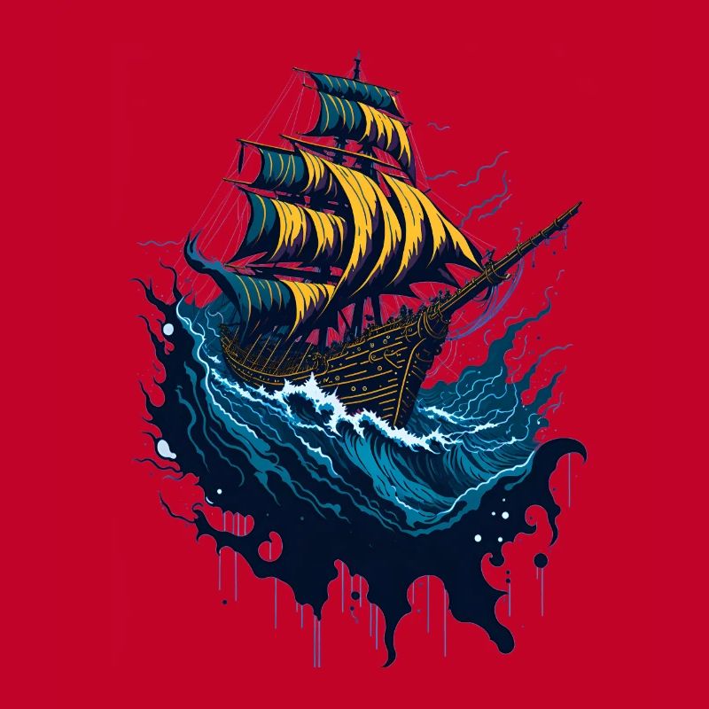 Bateau pirate dans les mers orageuses