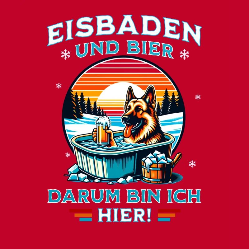 Eisbaden Schäferhund - Bier Eisbader Winterspaß