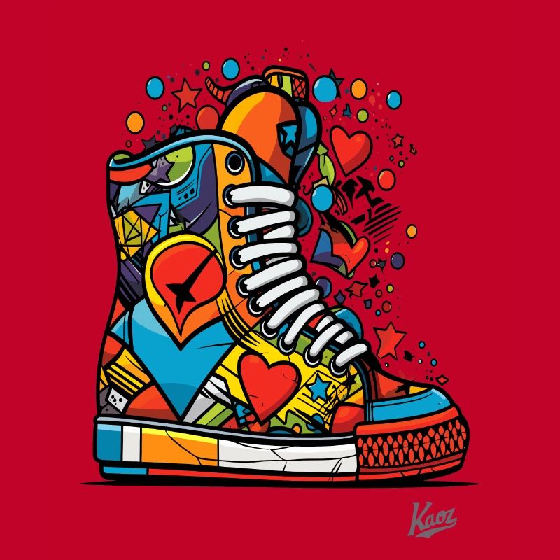Funky Graffiti : Baskets colorées avec des cœurs