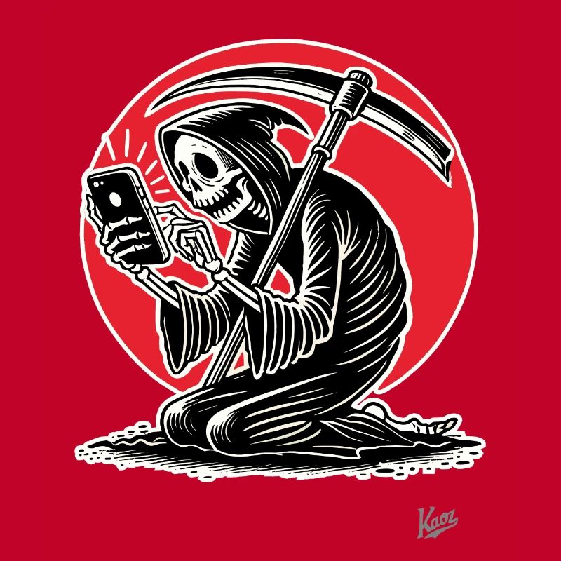 Grim Reaper as Doom Scroller and Smartphone Zombie