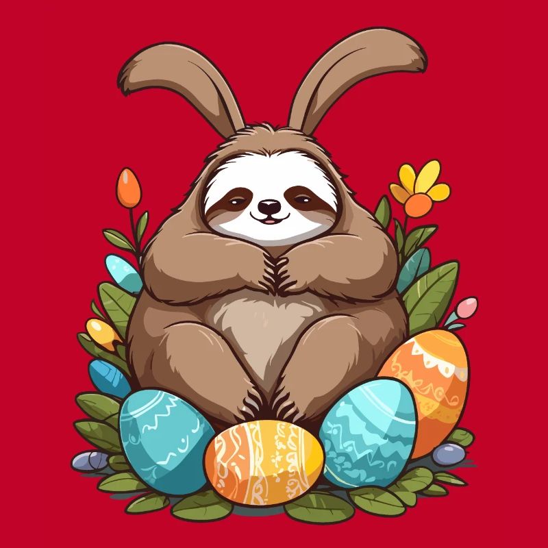 Funny Sloth Easter Bunny Cute Easter Sloth