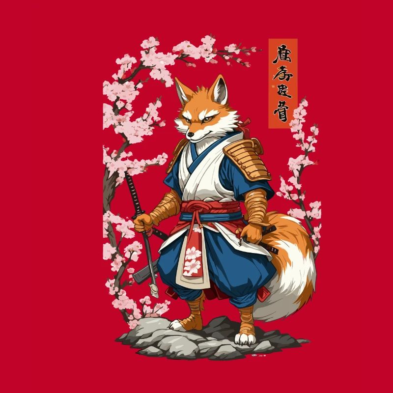 Kitsune Samurai Fox Vintage Ukiyo-e Style
