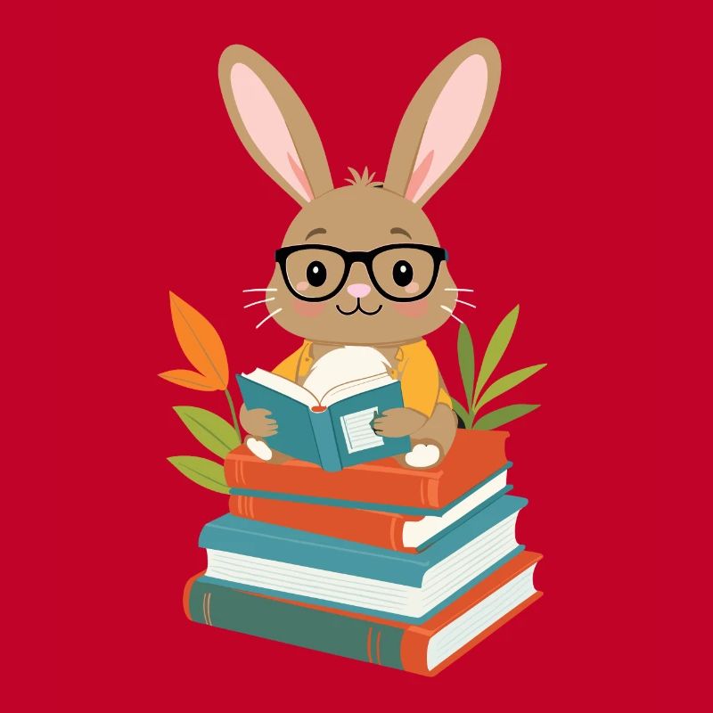 Reading Bunny Enthusiastic Book Lover Bunny