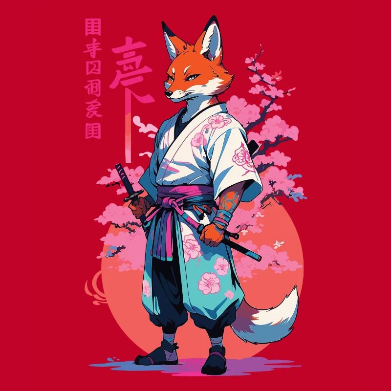Kitsune Samurai Fox Aesthetic Vaporwave Style