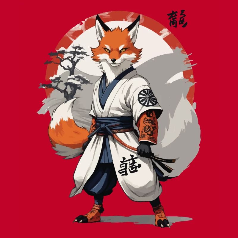 Kitsune Samurai Fox Vintage Ukiyo-e Style