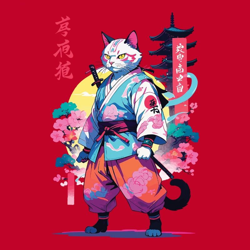 Samurai Cat Vaporwave Aesthetic