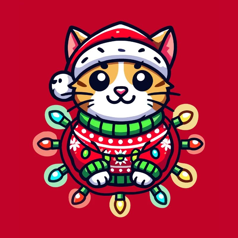Weihnachtliche Katze Im Pullover Mit Lichtern