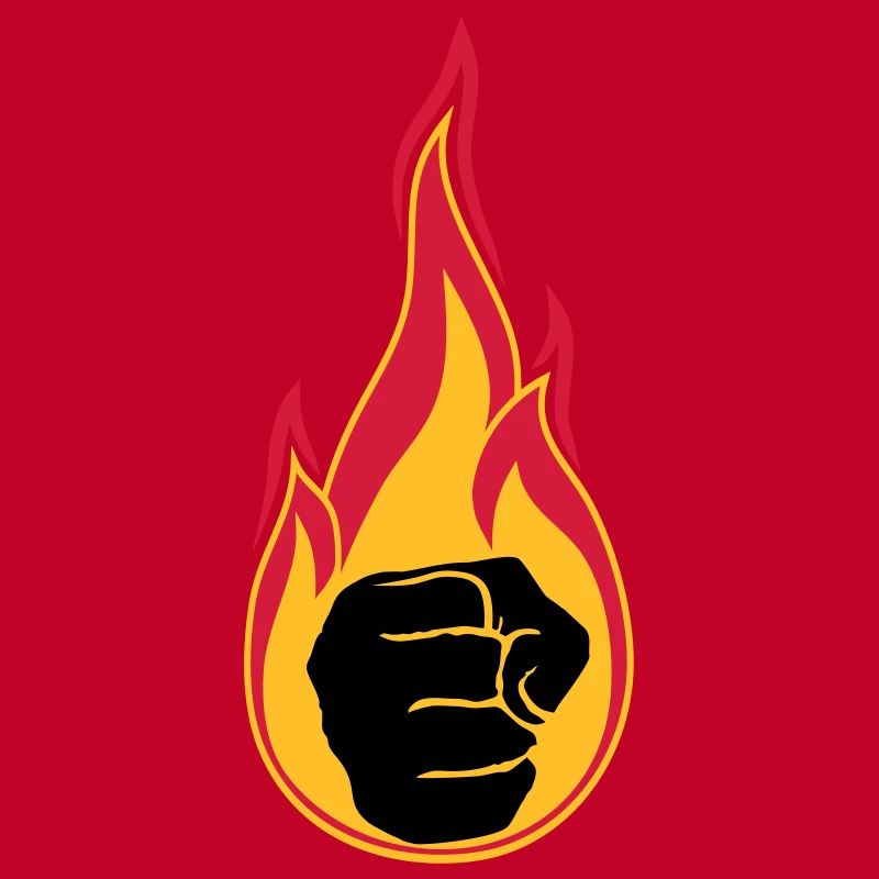 flammes chaudes brûlent la main de poing de feu serré