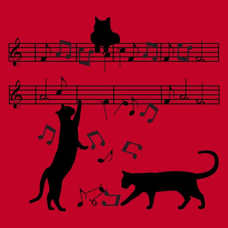Cat plays with musical notes
