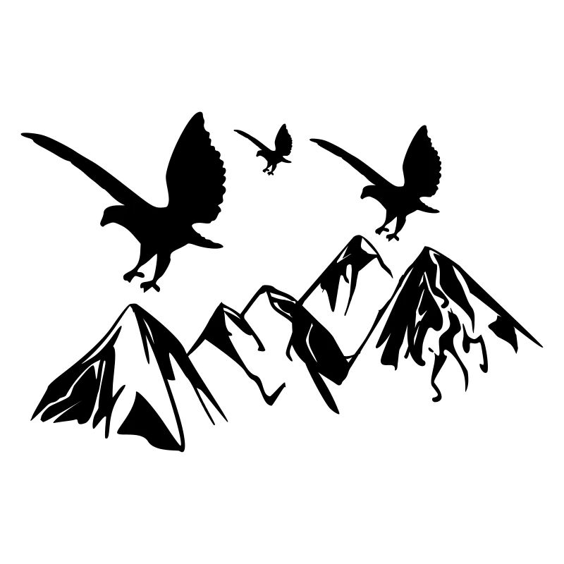 Birds fly over mountains