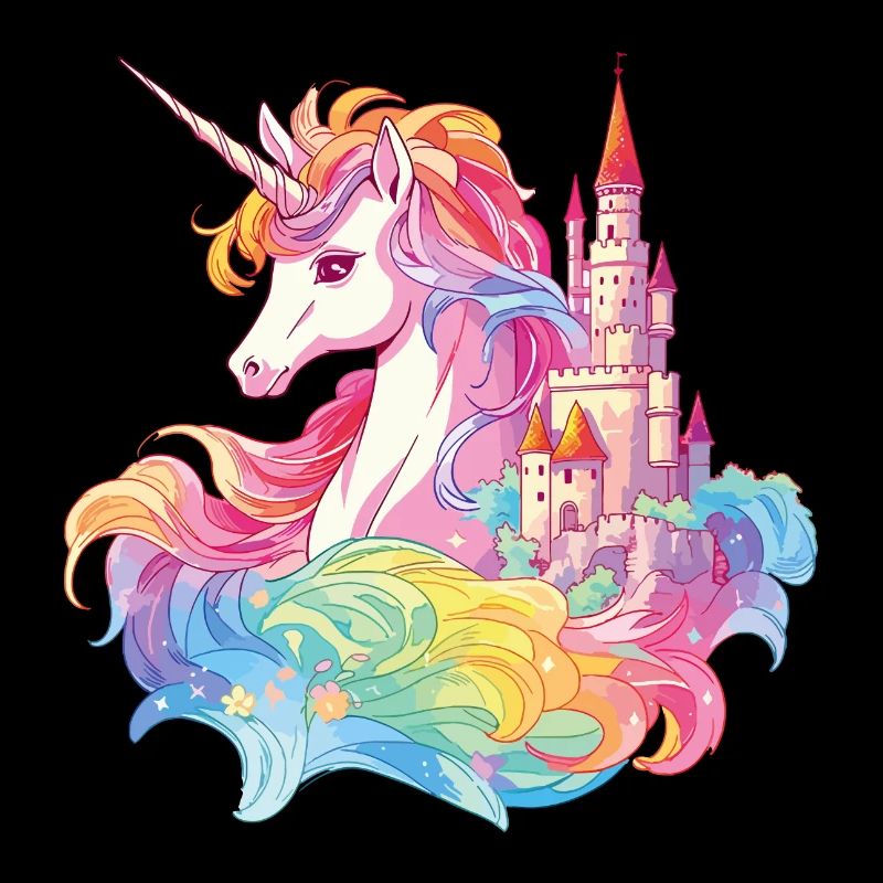 Unicorn, Rainbow, Castle, Multicolorful, Magic, Fantasy