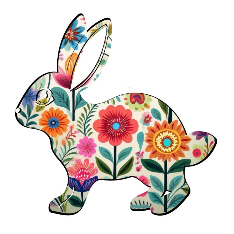 Floral Easter Bunny Silhouette - Boho Chic