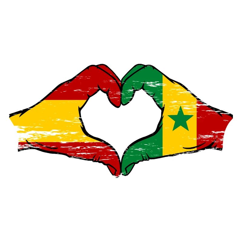 Espagne Sénégal Drapeau Mains Coeur Forme Utilisé