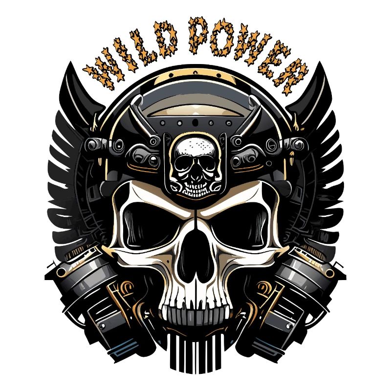 Wild Power Skull Biker Emblem