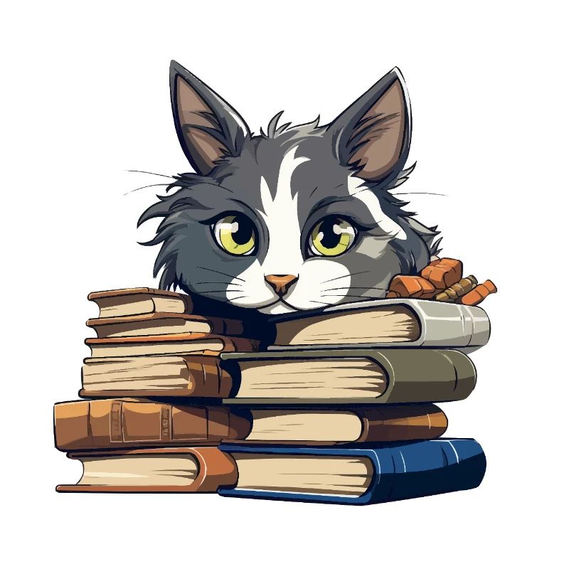 Book Stack Cat Bibliophile