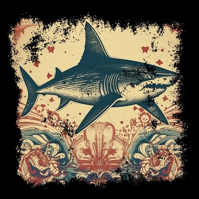 Cool retro shark with 50s patterns