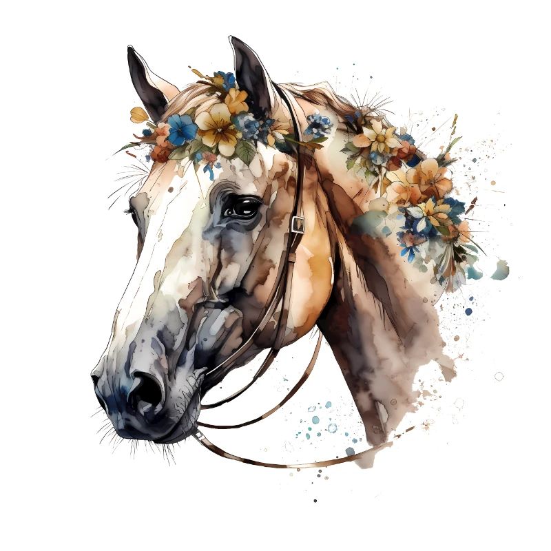 Cheval blanc aux fleurs délicates - look bohème