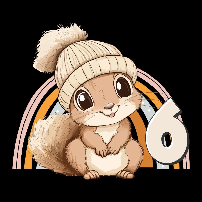6th Birthday Squirrel Rainbow Cute Cute
