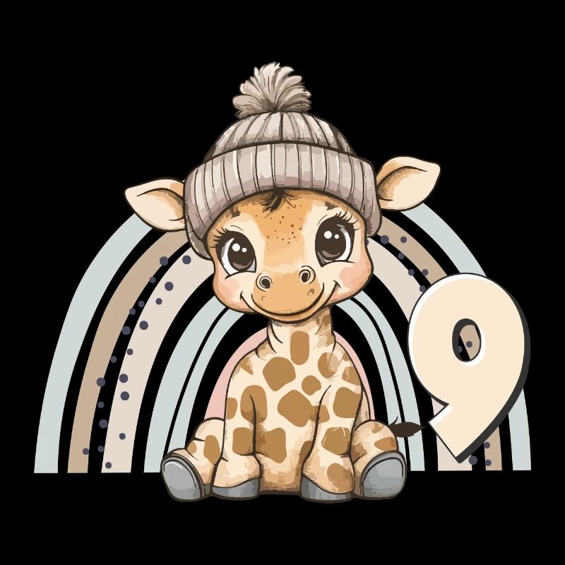9. Geburtstag Giraffe Regenbogen Süß Niedlich