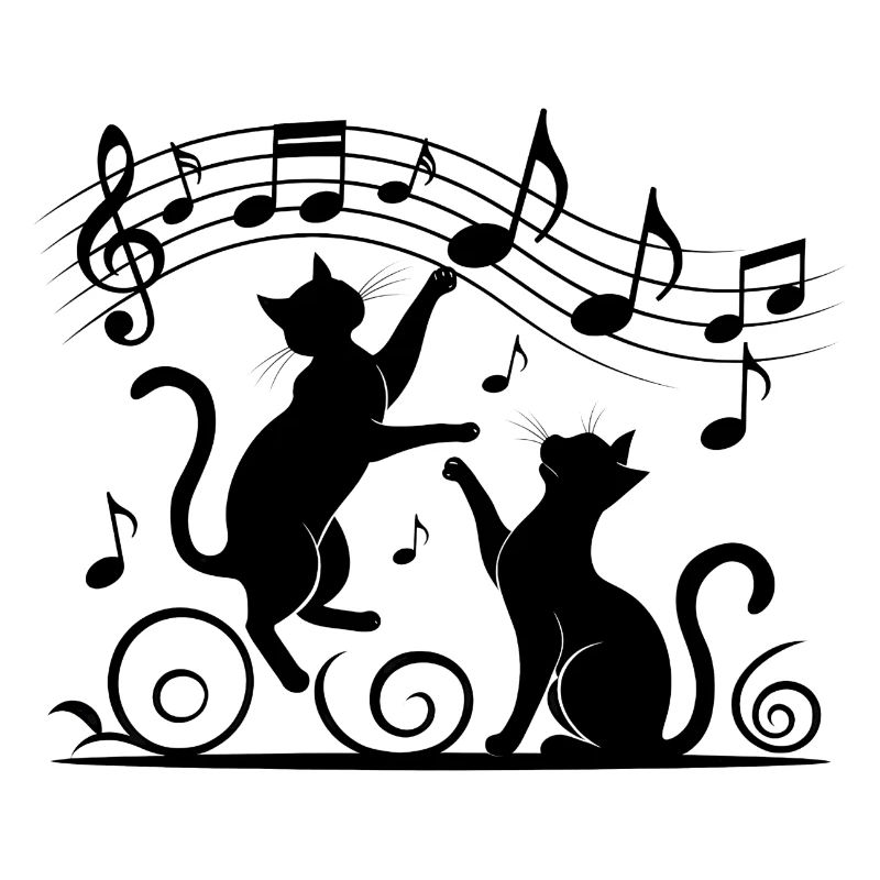 Black cats pattern playing with musical note