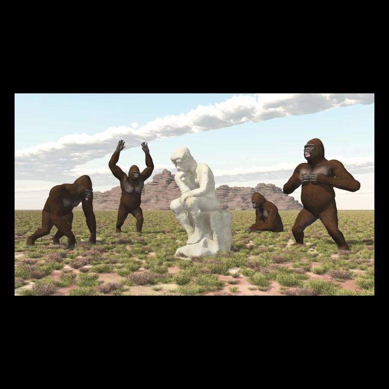 Gorillas with Thinker Sculpture