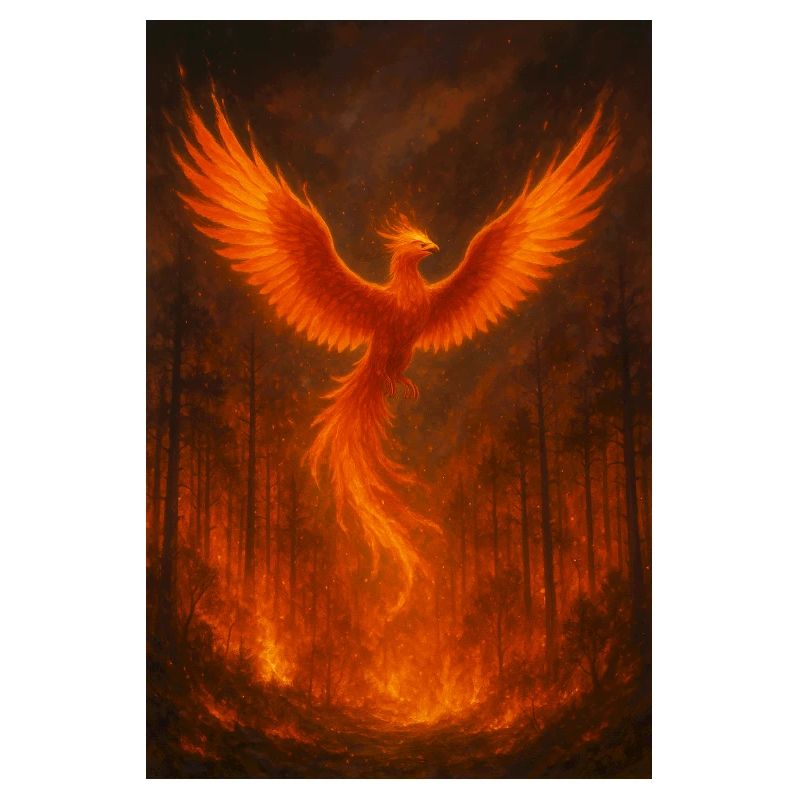 Flaming Phoenix in the Forest