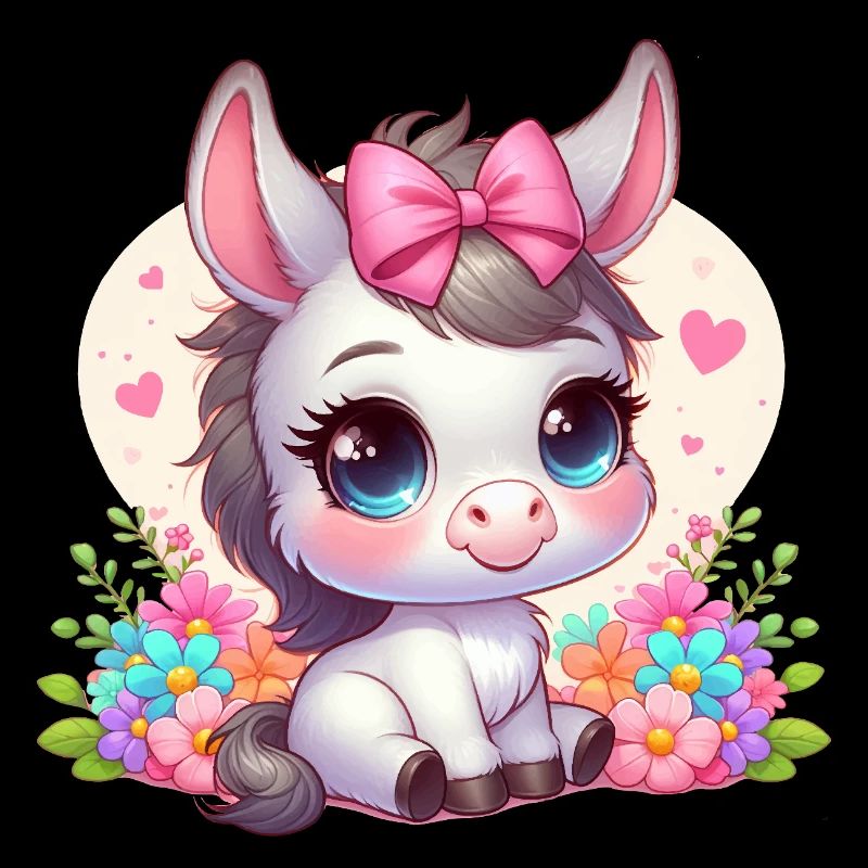 Âne mignon avec des fleurs – T-Shirt enfant