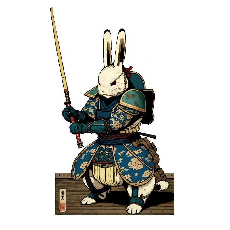 Lapin japonais en armure de samouraï de style ukiyo-e