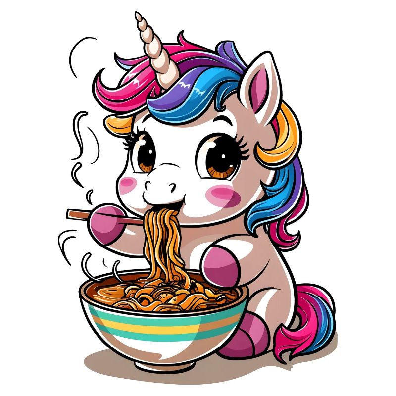 Licorne mignonne mangeant des ramen