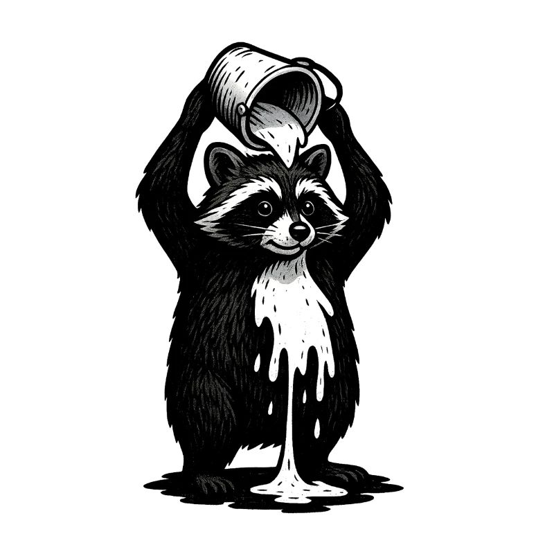 Waschbär mit Farbeimer