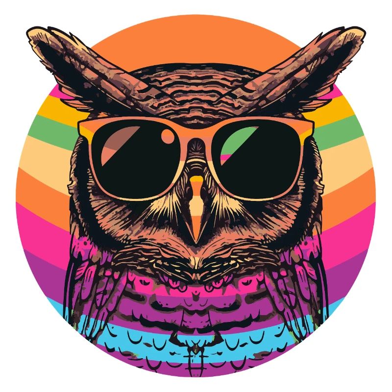 Bunte Retro Eule mit Sonnenbrille