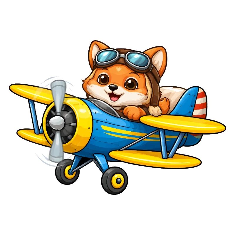 Fuchs Pilot Doppeldecker Flugzeug Cartoon  