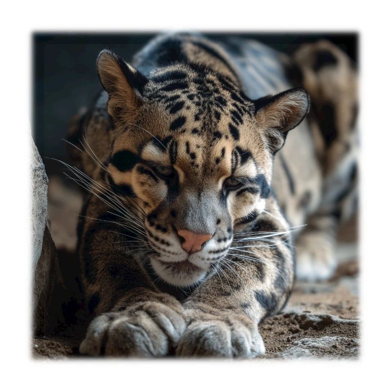 Clouded leopard resting pose Expressive wildcat