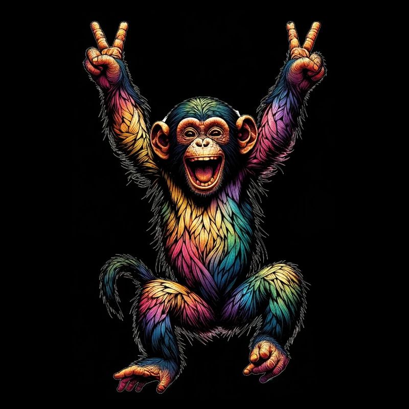 Rainbow Monkey Drapeau arc-en-ciel Rainbowcore