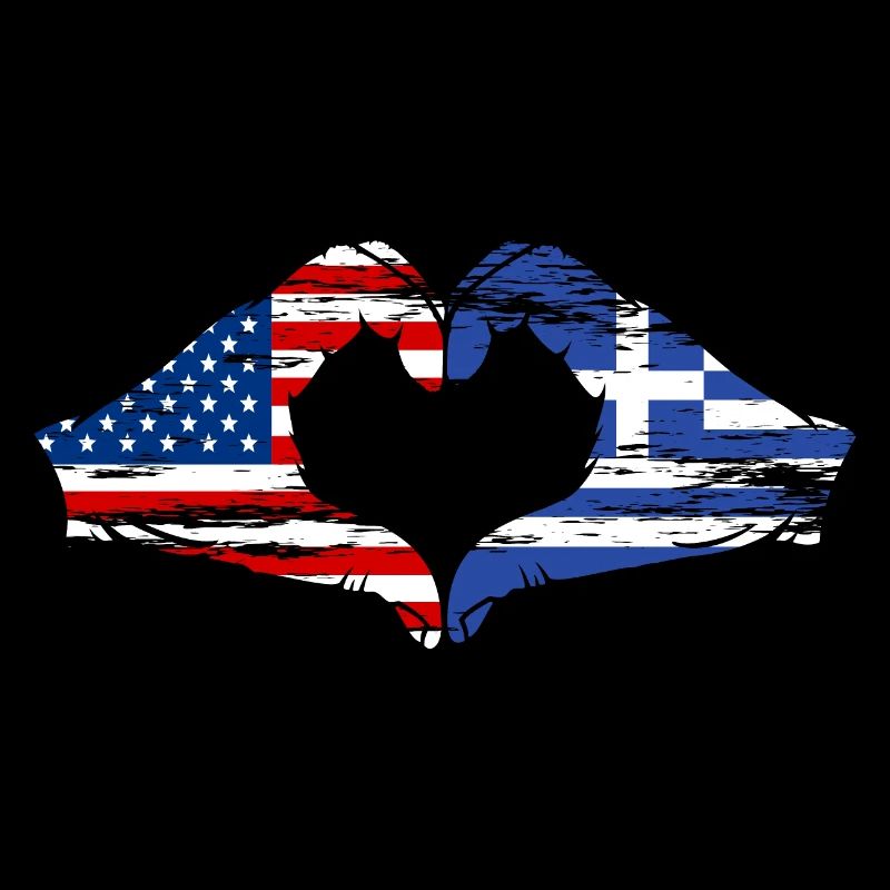 USA Grèce Drapeau Mains Coeur Forme Utilisé