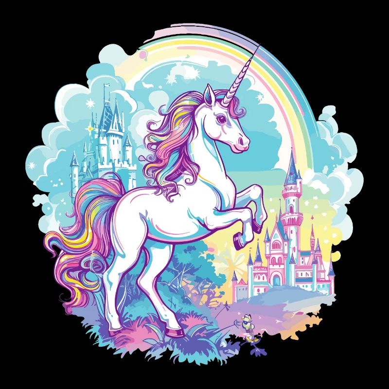 Unicorn, Rainbow, Castle, Multicolorful, Magic, Fantasy