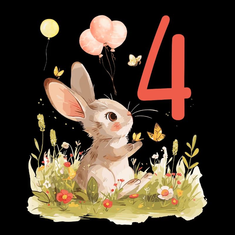 Geburtstag 4 Hase Waldtier Mädchen Vier 4 Jahre al