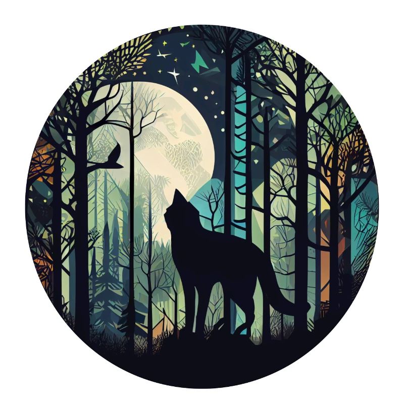 Cat in the forest with full moon, trees