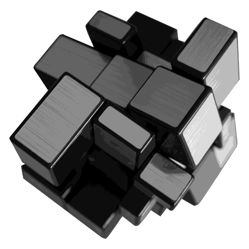 Silver-grey unstructured cube in perspective