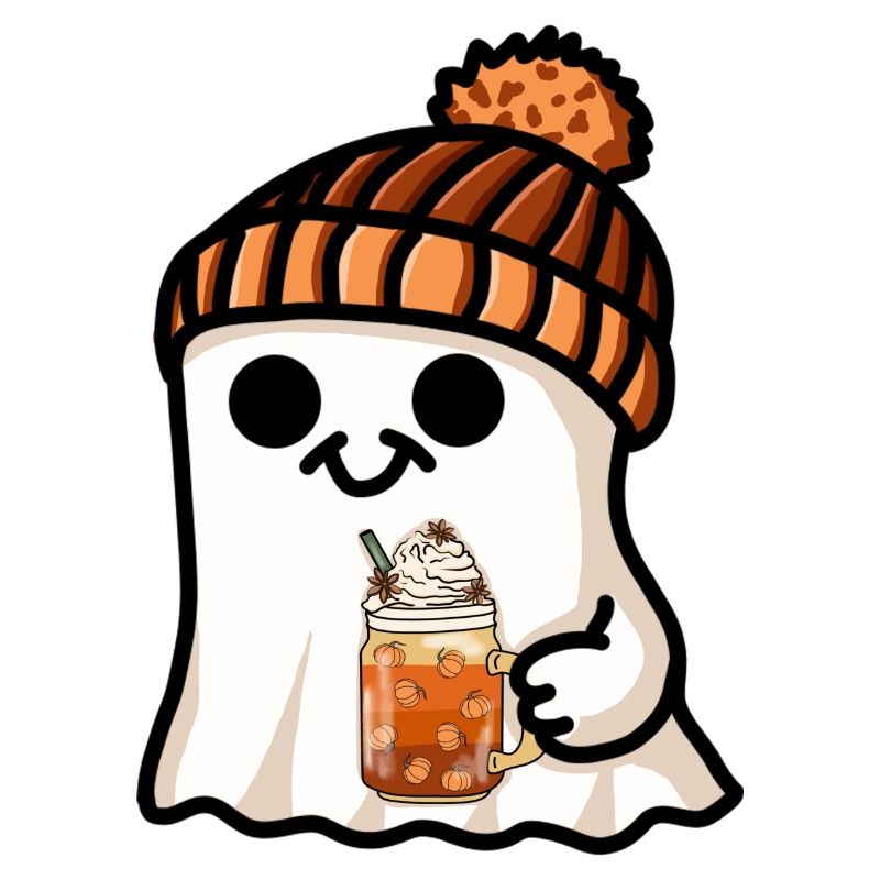 Halloween Ghost Hat Pumpkin Tea Coffee Fall Cute