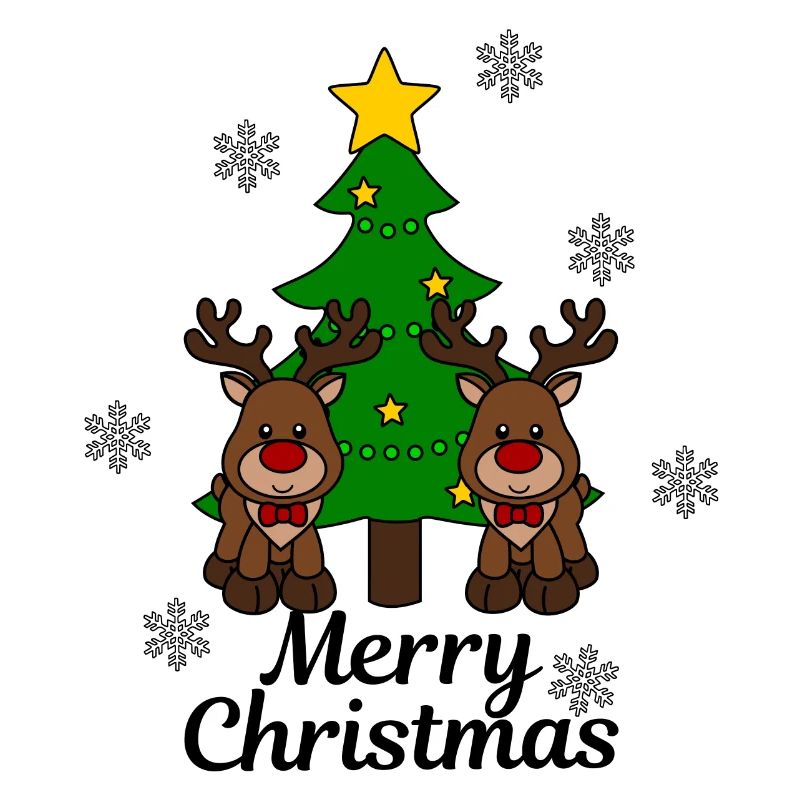 Elche mit Baum Merry Christmas