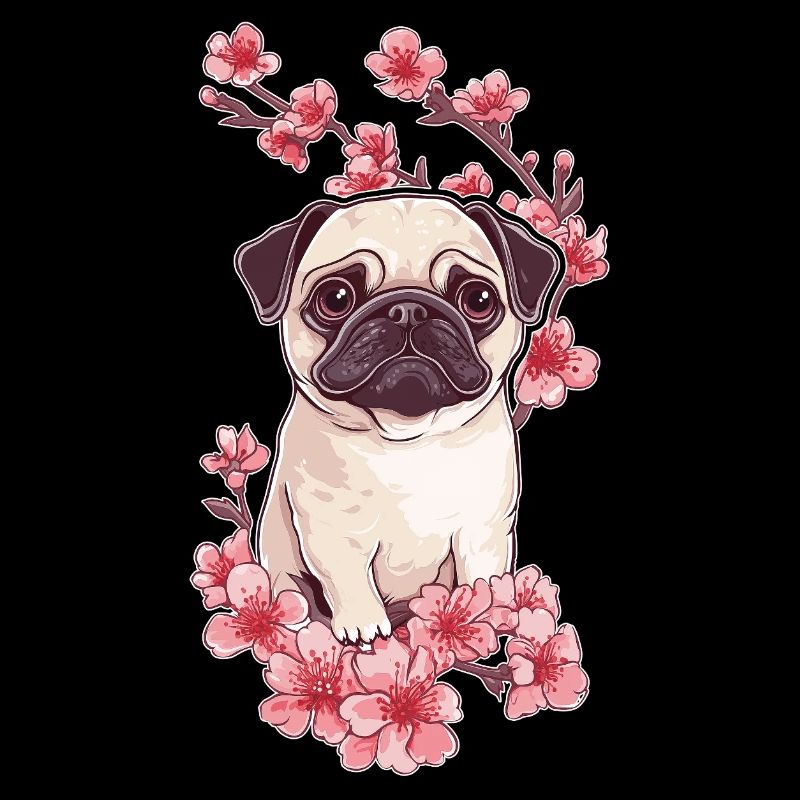 Mops mit Blüten