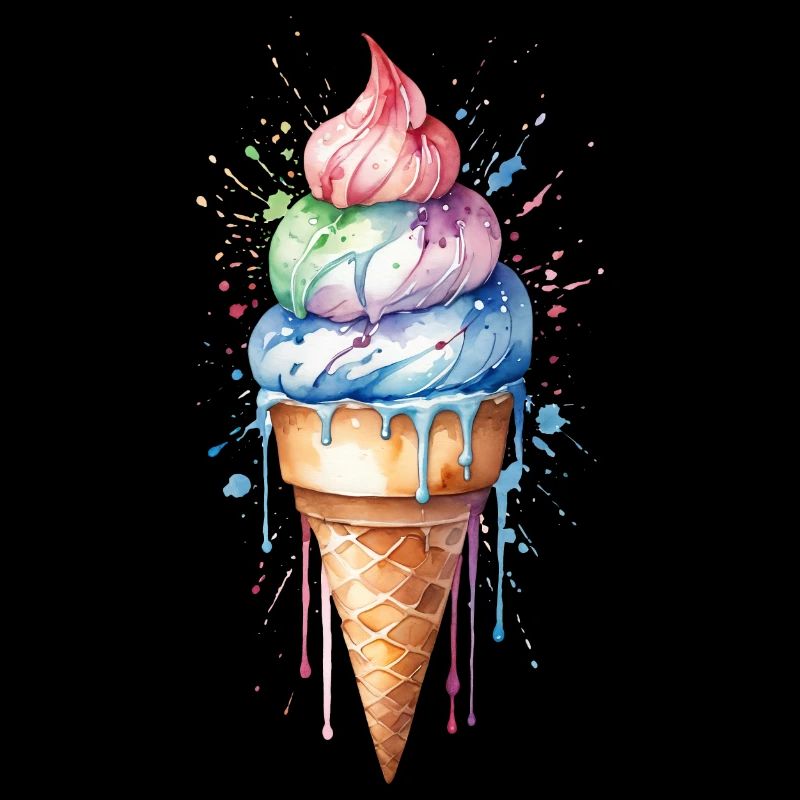 Rainbow Delight : Cornet de crème glacée à l’aquarelle
