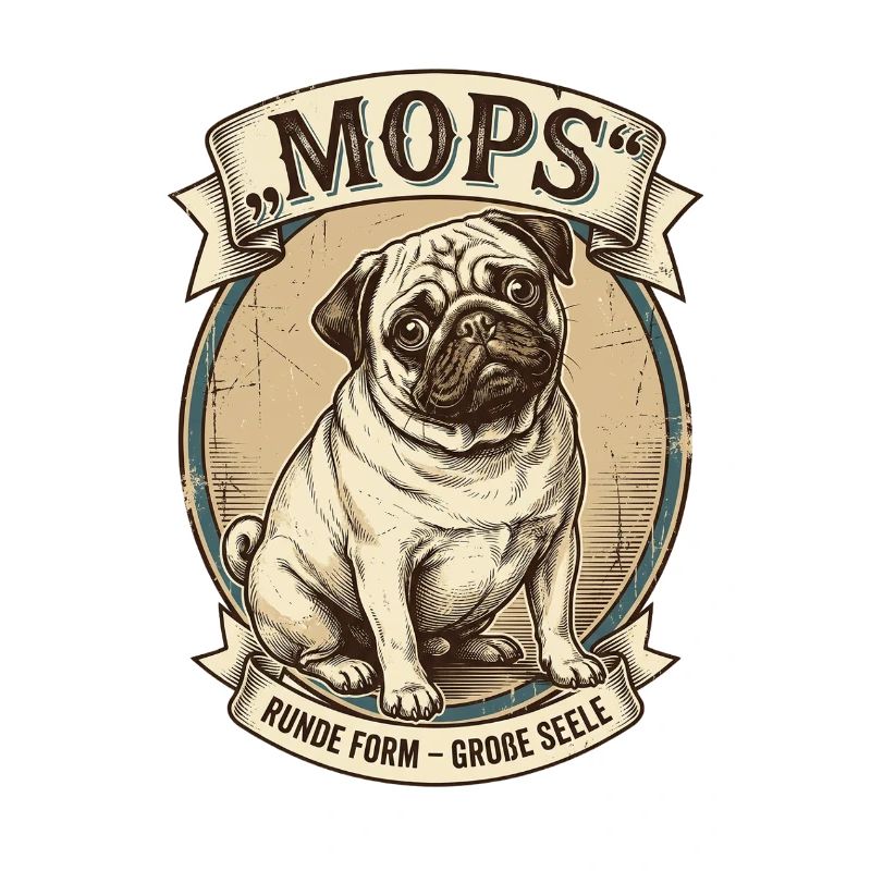 Mops Vintage – Runde Form, Große Seele